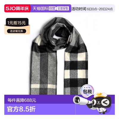 香港直邮BURBERRY 女士围巾 3949026 灰色 Check Scarf羊绒博柏利