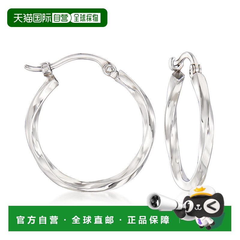 自营 Ross-Simons 14kt White Gold Twist-Motif Hoop Earrings w