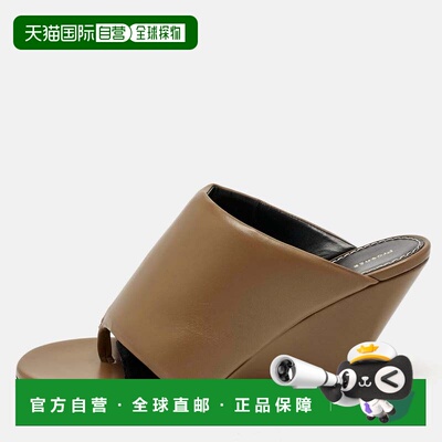 自营Proenza Schouler Brown Leather Slant Wedge Tong Sandals