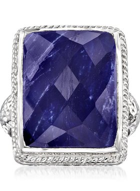 【美国奥莱】直发 Ross-Simons 蓝宝石绳边戒指（纯银）- 蓝色