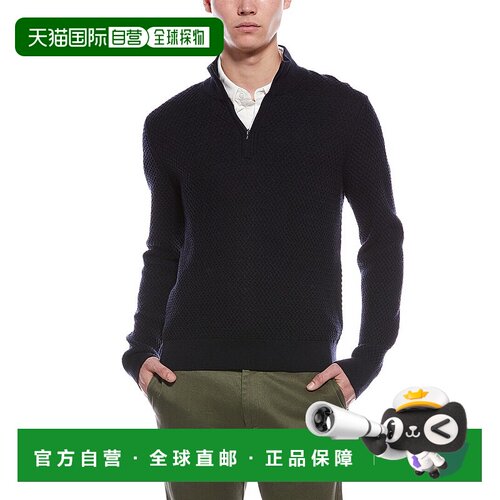 自营Bruno Magli Textured 1/4-Zip Merino Wool Mock Neck Sweat