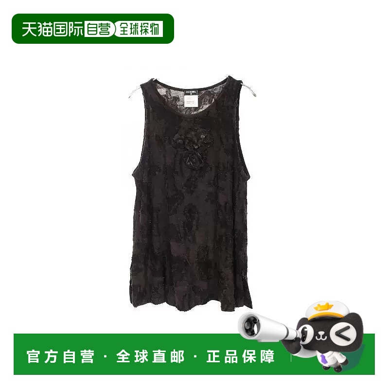 日本直邮中古Chanel香奈儿女A级95新No sleeve无袖棉上衣灰色高级