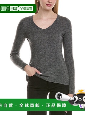 自营sofiacashmere现代V领羊毛和羊绒混纺毛衣-灰色 美国奥莱直发