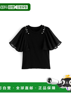 日本直邮日潮 GRL 雪纺袖珍珠装饰罗纹上衣 pm425短袖披肩