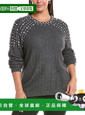 自营Marina Rinaldi Plus Giotto羊毛和羊绒混纺毛衣-黑色 美国奥