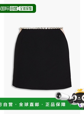 1h可退 香港直邮Sandro 女士 水晶装饰薄纱边绉纱迷你半身裙 SFPJ