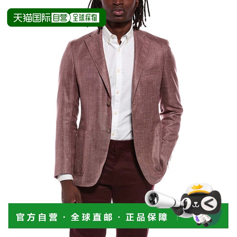 自营canali羊绒、丝绸和亚麻槽式混纺西装外套-灰色 美国奥莱直发