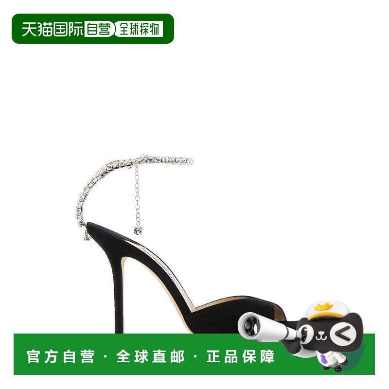 1h可退 香港直邮Jimmy Choo 周仰杰 女士 Saeda 100 黑色绒面革凉