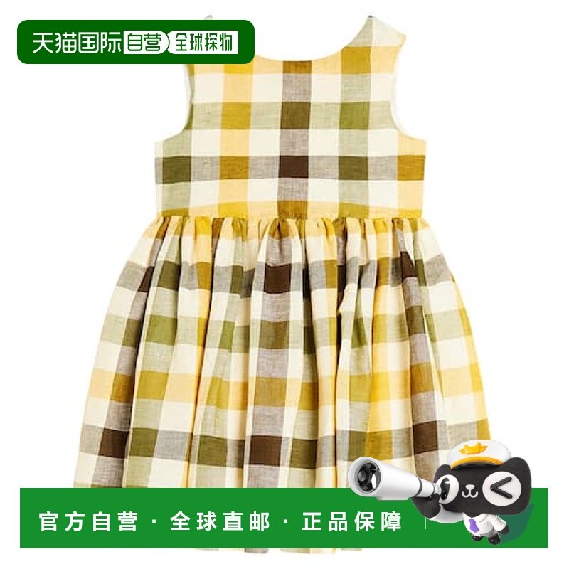 香港直邮Bonpoint 女童 Alise 格纹亚麻棉质连衣裙童装