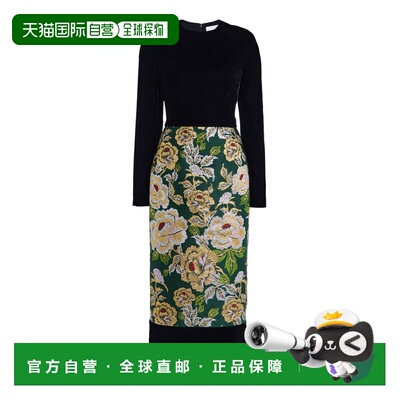 香港直邮CAROLINA HERRERA 女士 天鹅绒提花中长连衣裙