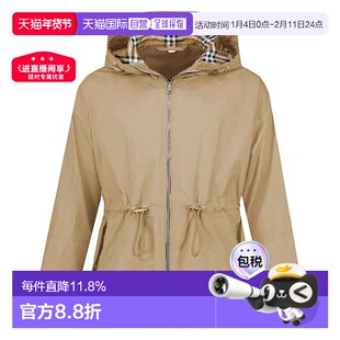 自营欧洲直邮Burberry博柏利女士拉链束腰连帽风衣夹克新年礼物