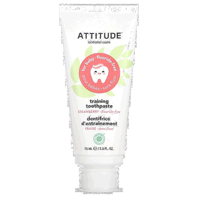 香港直发Attitude婴儿训练牙膏无氟草莓味美白清新清洁口腔75ml