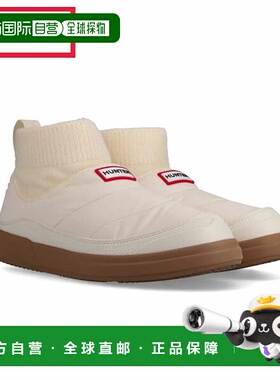 日本直邮Hunter 女士 In-Out Puffer 针织翻边靴浅白色橡胶底 (WF