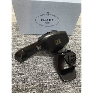 055 PRADAPrada 黑色铁牌高跟穆勒凉鞋 1XX665 F0002