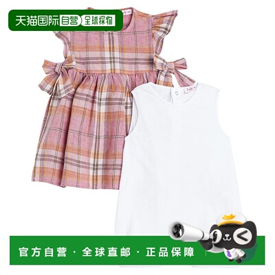 1h可退 香港直邮潮奢 il gufo 婴儿 playsuit 格纹亚麻连衣裙套装