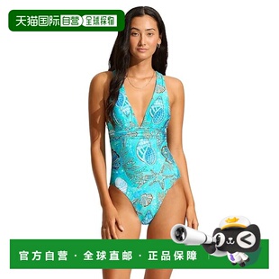 自营Seafolly La Mer Swimsuit Women's Blue Printed Crossback