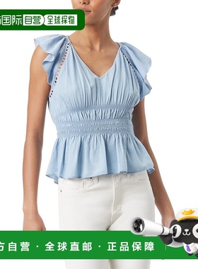 自营 Sam Edelman Nyra Harper女式上衣蓝色V领短袖FTS1366-蓝色