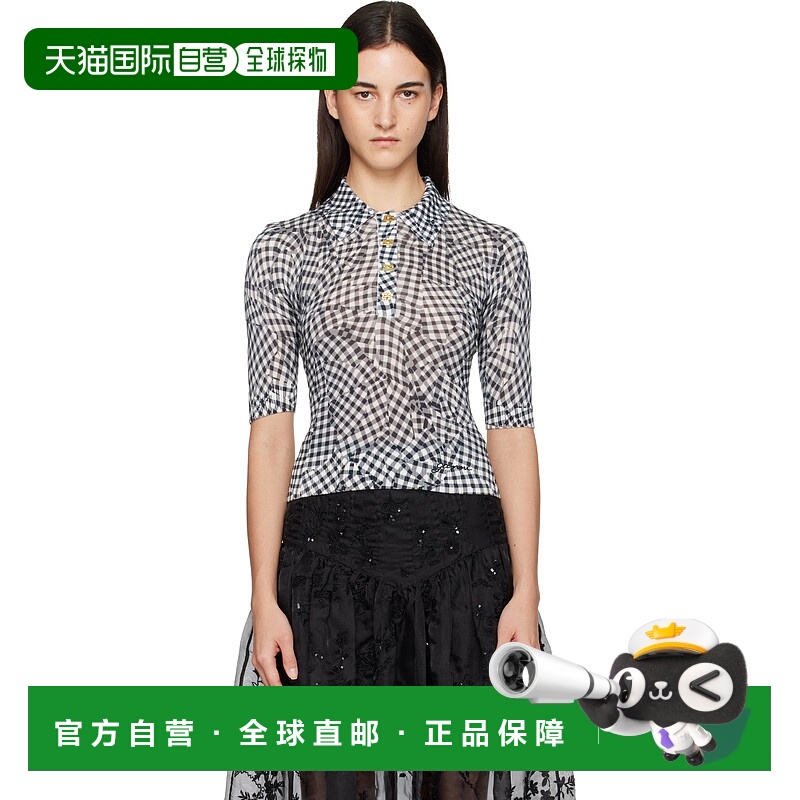 香港直邮GANNI 甘尼 女士 黑色 & 白色 Sheer Cotton Printed Pol