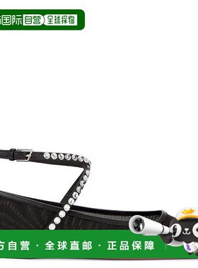 自营 Amina Muaddi网眼Ane水晶网眼平底鞋-网眼黑色/白色水晶 美