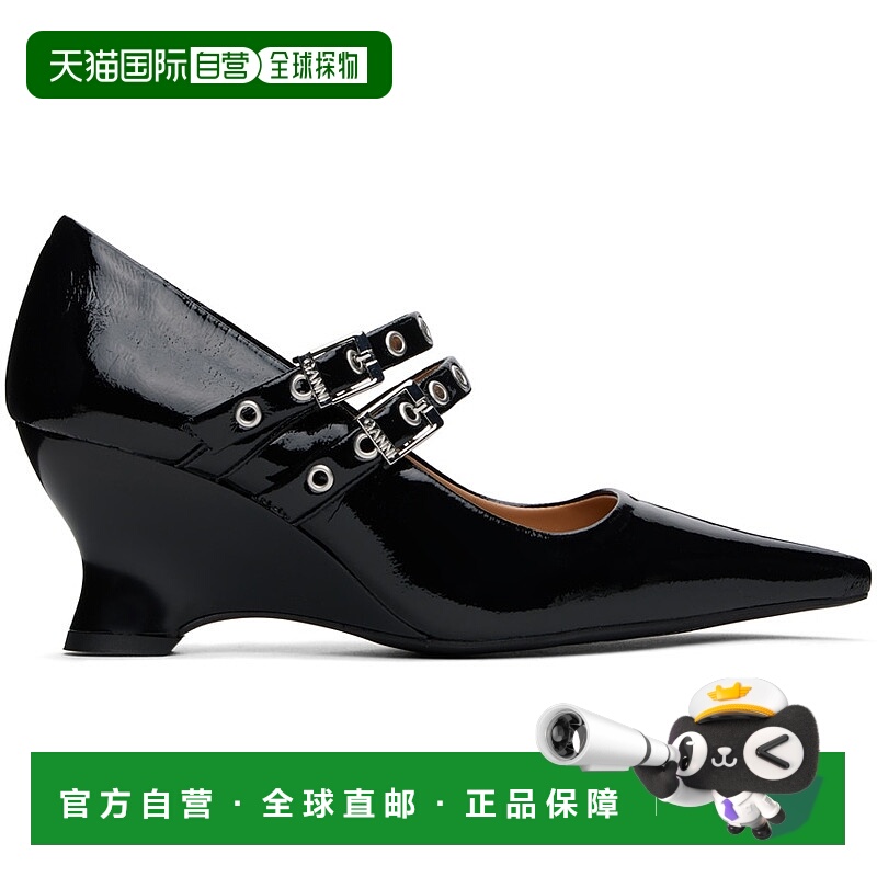 1h可退 香港直邮潮奢 GANNI 甘尼 女士 黑色 Eyelets Low Wedge