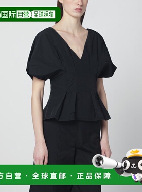 香港直邮潮奢 Simkhai 女士 Rozen 黑色棉质罗缎上衣 1262233CFCO