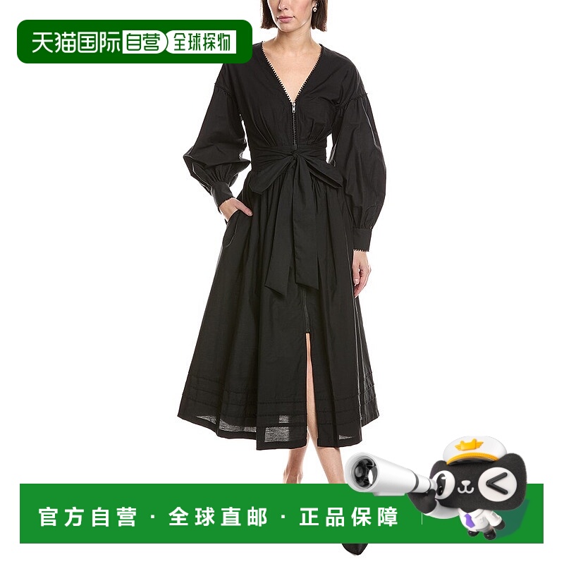 自营Marchesa Notte Poplin V-Neck Midi Dress - black 美国奥莱