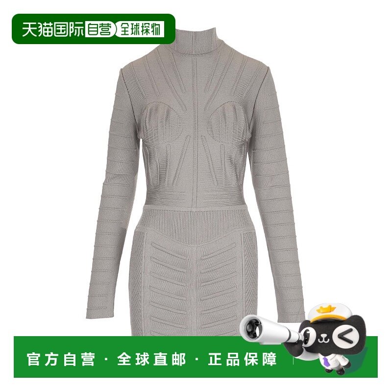 香港直邮Balmain 徽标高领针织连衣裙 YF0R8096KD01包臀裙