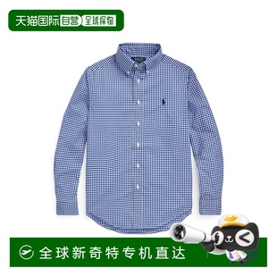 衬衫 日本直邮Polo 格纹Logo刺绣翻领单排扣长袖 Ralph 蓝 Lauren