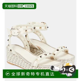 004193 香港直邮Valentino 华伦天奴 女士 铆钉皮质坡跟麻底鞋
