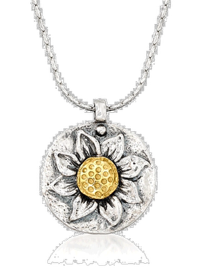 自营 Ross-Simons 纯银向日葵吊坠项链配 14 克拉黄金 - 18 英寸