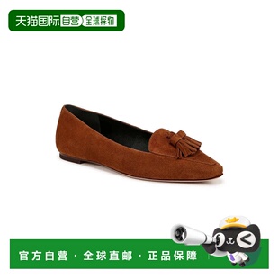 自营Veronica Beard Cleo Flats Caramel Suede Snip Toe Tassel