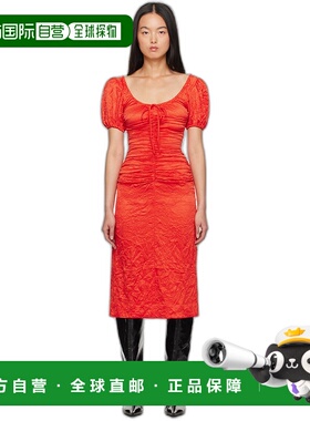 1h可退 香港直邮潮奢 GANNI 甘尼 女士 红色褶皱连衣裙 F8496