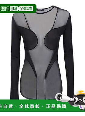 香港直邮BALMAIN 女士T恤 AF1AR460MC180PA AW2023 黑色 LS MULTI