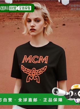 香港直邮MCM/MCM LADY T-SHIRT S|黑色徽标印花短袖T恤MFT9AMM01