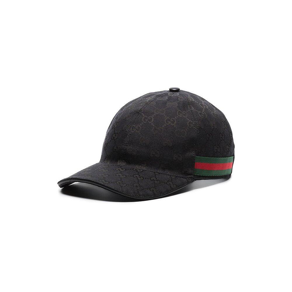 Gucci 古驰 男士 黑色饰条纹织带GG帆布棒球帽 200035KQWBG