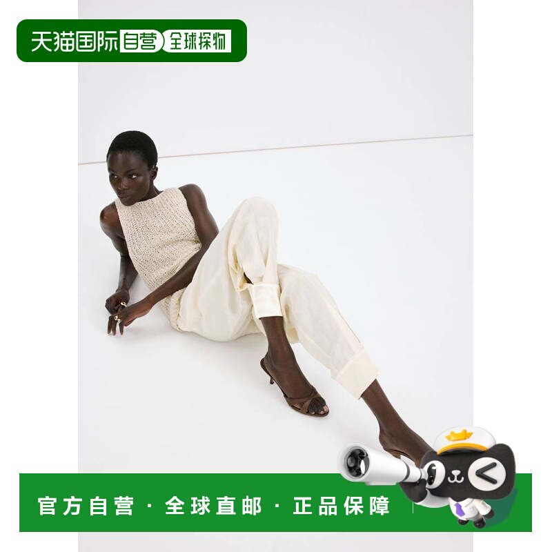 自营欧洲直邮MANGO 女士巧克力色聚酯纤维缎面交叉绑带高跟凉鞋
