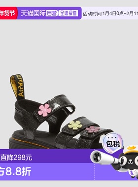 欧洲直邮DrMartens马丁大夫 Klaire儿童黑色亮片魔术贴绑带凉鞋