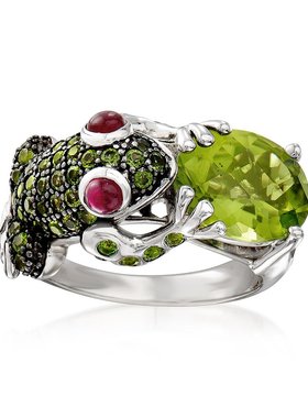 【美国奥莱】直发 925 纯银 Ross-Simons 多宝石青蛙戒指 - 绿色