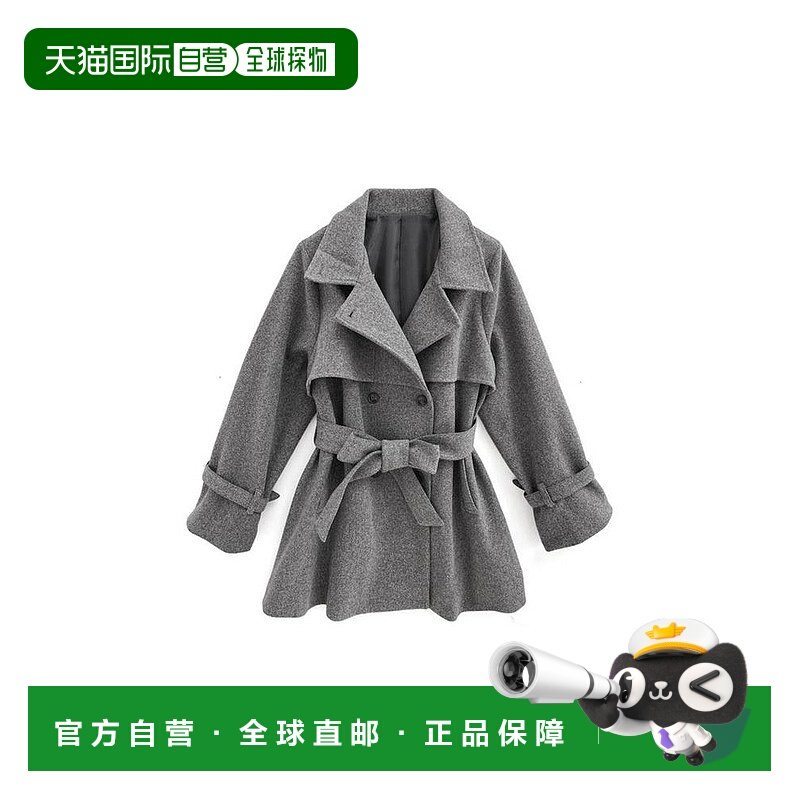 日本直邮日潮 GRL 双领2Way蝴蝶结带假毛呢风衣 kz568