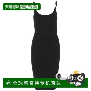 自营 黑色 versace弹力V型纹理针织连衣裙 带有美杜莎胸针细节