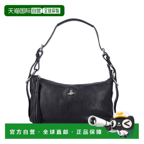 自营vivienne westwood雕刻黑色皮革肩包搭配可调节肩带-黑色 美