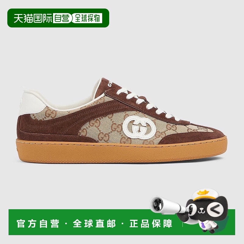 自营欧洲直邮Gucci/古驰 G75系列男士深棕色麂皮互扣式双G运动鞋