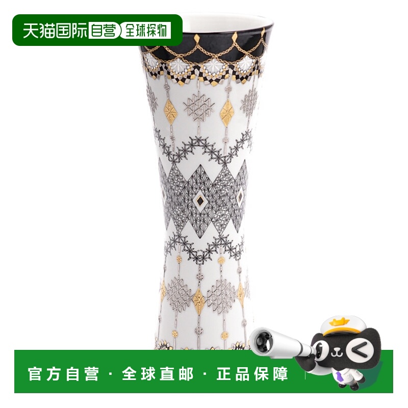 日本直邮九谷烧金白金彩绘花瓶 / 石富俊二郎木盒高28厘米