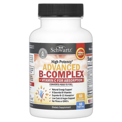 香港直邮BioSchwartz,高级 B 族复合物，60 粒素食胶囊维生素