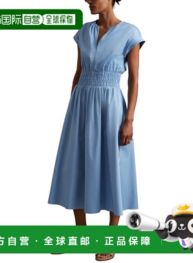 自营Reiss Lena Ruched Waist Midi Dress - blue 美国奥莱直发