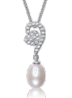 自营 geneviveGv 纯银白色淡水珍珠晶锆石项链 - 银 美国奥莱直发