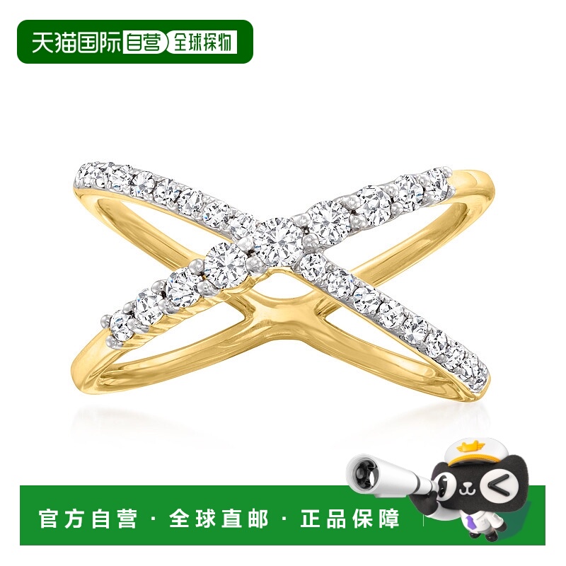 自营 14 克拉黄金 Ross-Simons 钻石十字形戒指 - 白色 美国奥莱