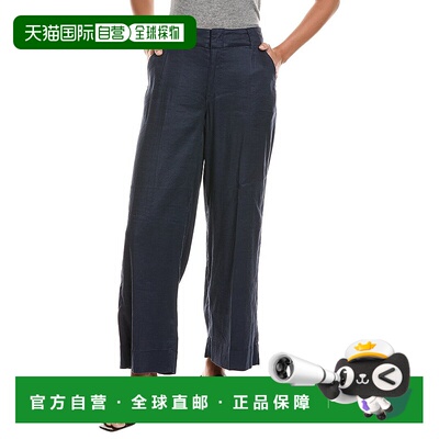 自营NYDJ Linen-Blend Oxford Navy Petite Mona Wide Leg Trouse