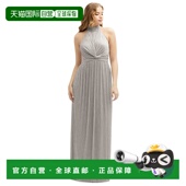 金属灰褐色 自营after six立领挂脖露背金属褶皱长裙 美国奥莱