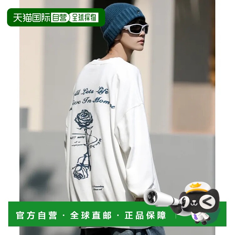 1h可退 日本直邮neos男女同款大版型玫瑰图案印花套头卫衣 时尚街